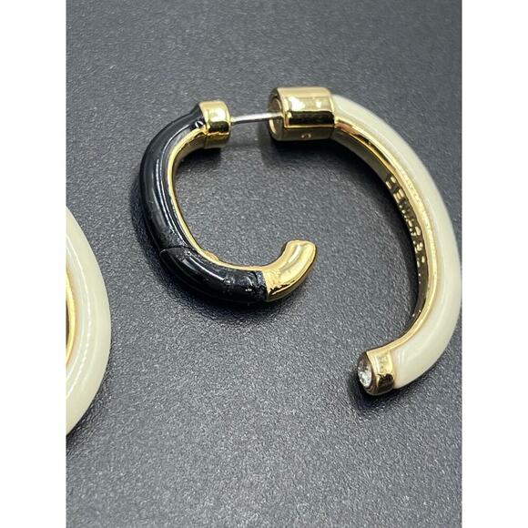 DEMARSON Luna Black Cream Half Hoop Front Back Resin Versatile Earrings - Picture 8 of 13